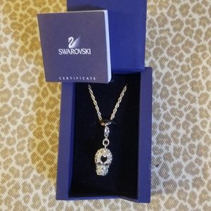 Swarovski Crystal Skull w/ Enamel Heart Necklace